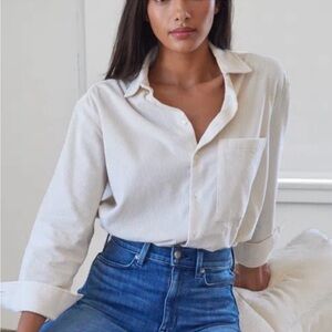 AYR Cream Corduroy Tahitian Vanilla The Deep End Button Down Shirt, M